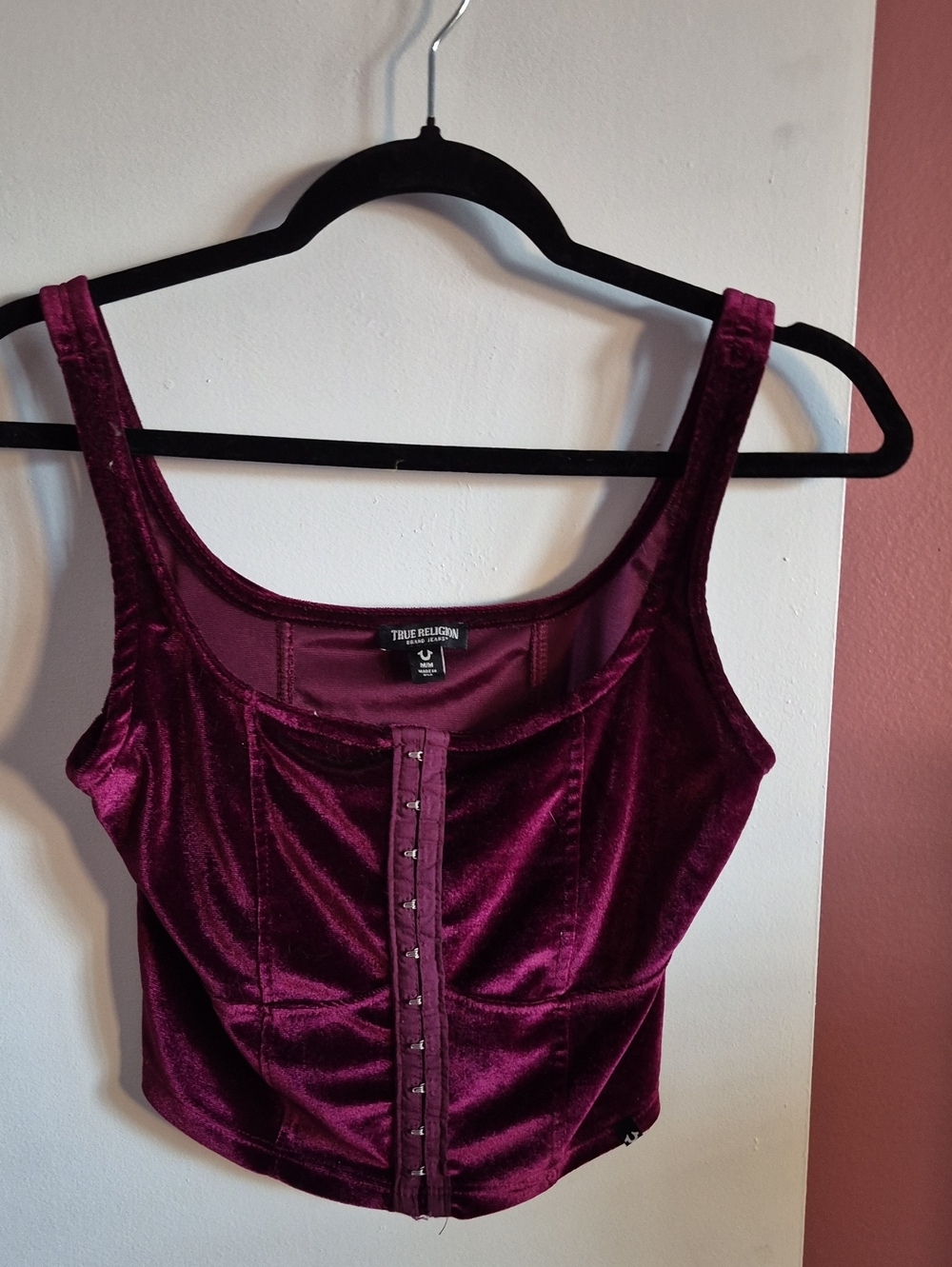 True Religion Velvet Cropped Tank Top in Burgundy